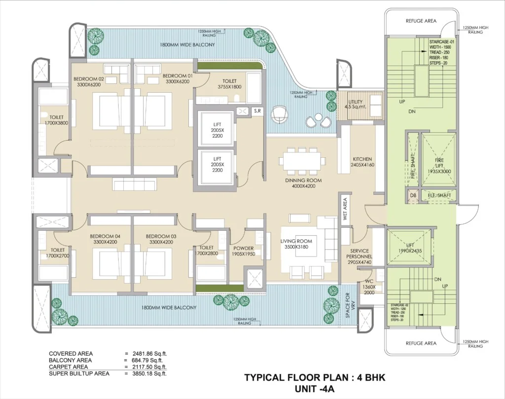 4BHK Unit 4A Floor Plan